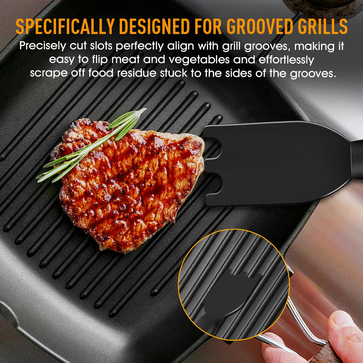 Dirvcp ergonomic handle ensures secure grip even when wet during grill cleaning