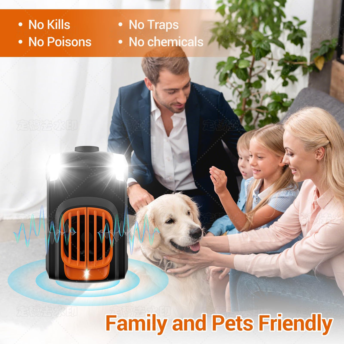 Dispest ultrasonic strobe lights deters rodents with audible range