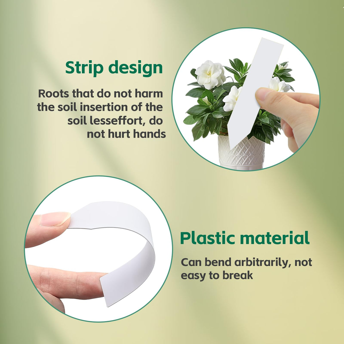 Diteryy labels with smooth edge ease soil insertion without harming plants.