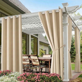 DIVA EN CAMINO DEC outdoor curtains beige front view enhance privacy and shade for patios