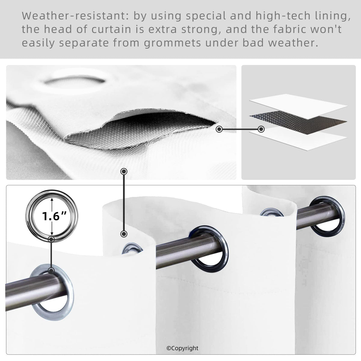 DIVA EN CAMINO DEC pure white curtains for cabana or pergola, offering gentle light diffusion