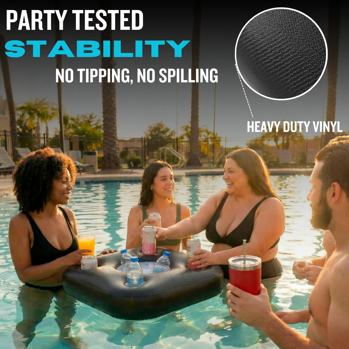 DIVEBLAST floating bar for pool provides quick access to drinks during sunny days.