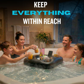 DIVEBLAST hot tub drink holder floats beside you for easy sipping.