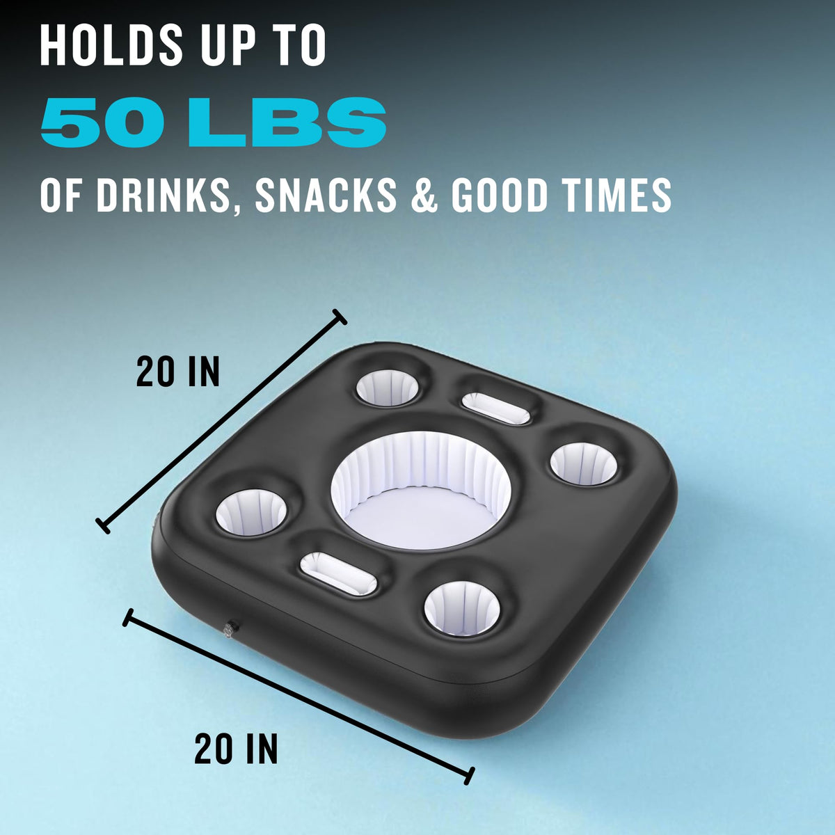 DIVEBLAST inflatable drink tray in pool offers ample space for drinks and snacks.