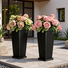 Diyfire front porch planters 24 inches tall with fluted texture for curb appeal.