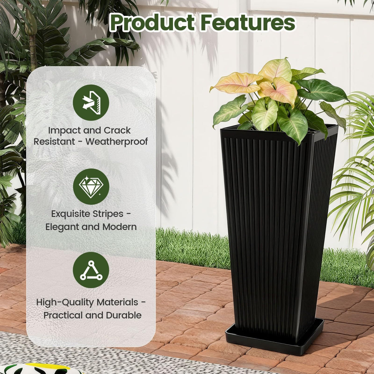 Diyfire tall planters suitable for both outdoor and indoor spaces.