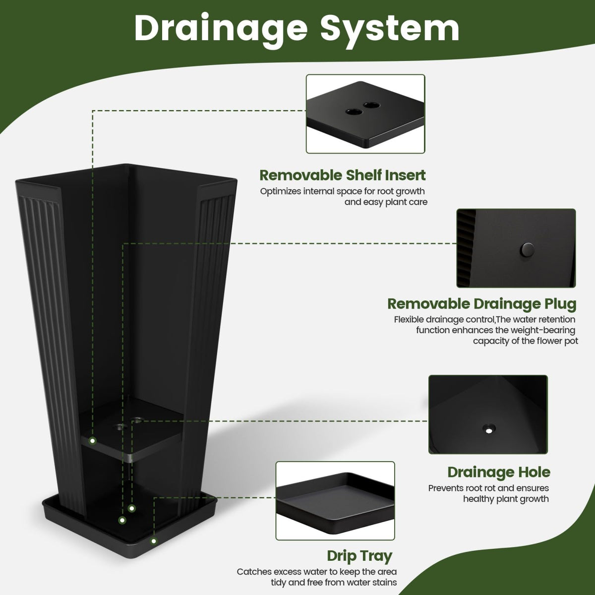 Diyfire planter with drainage holes and tray saucers for moisture control.