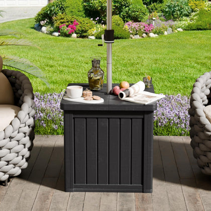 Diyfire umbrella-base-planter-combo provides stable umbrella support with stylish outdoor setup