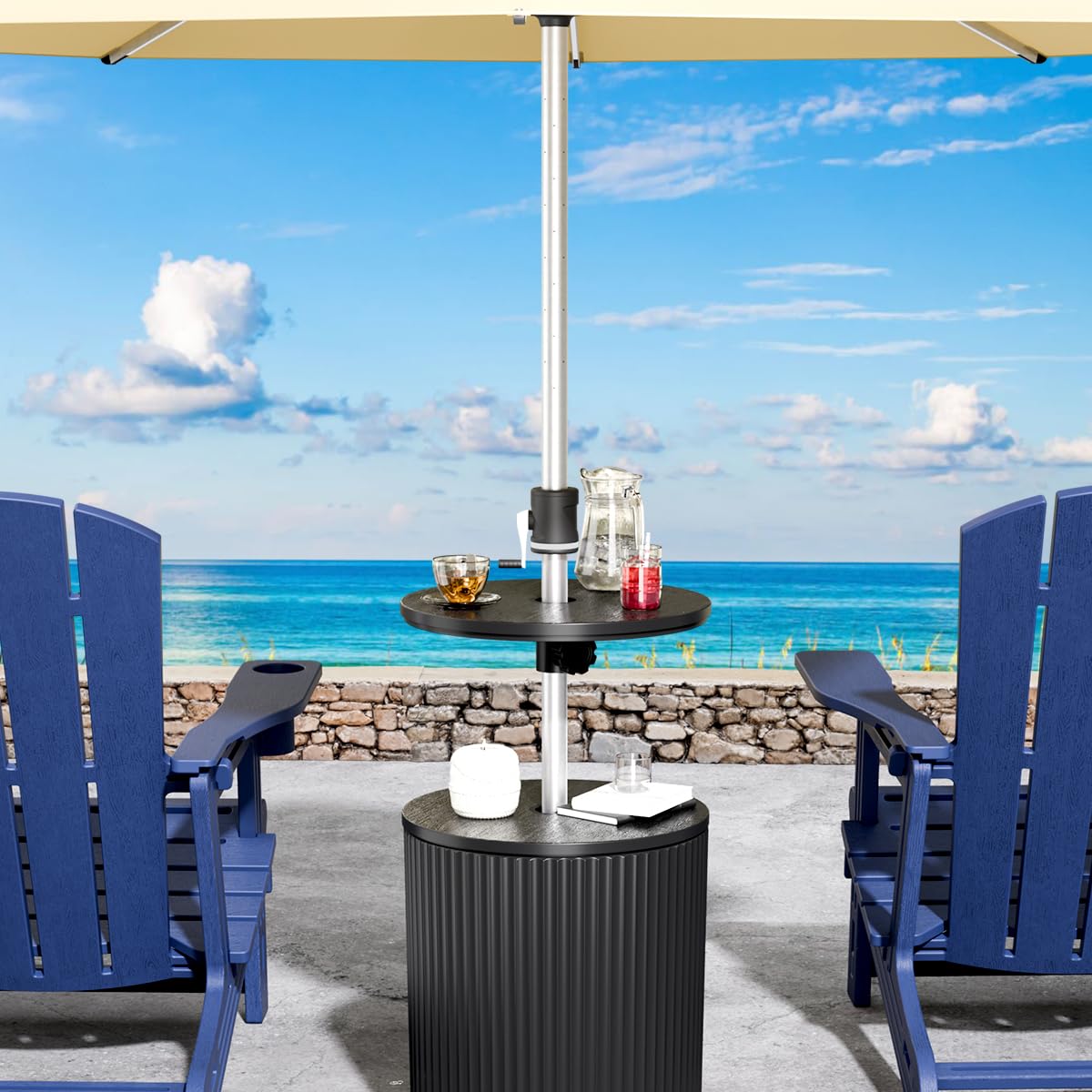 Diyfire umbrella table-patio-scene illustrates versatile outdoor setup
