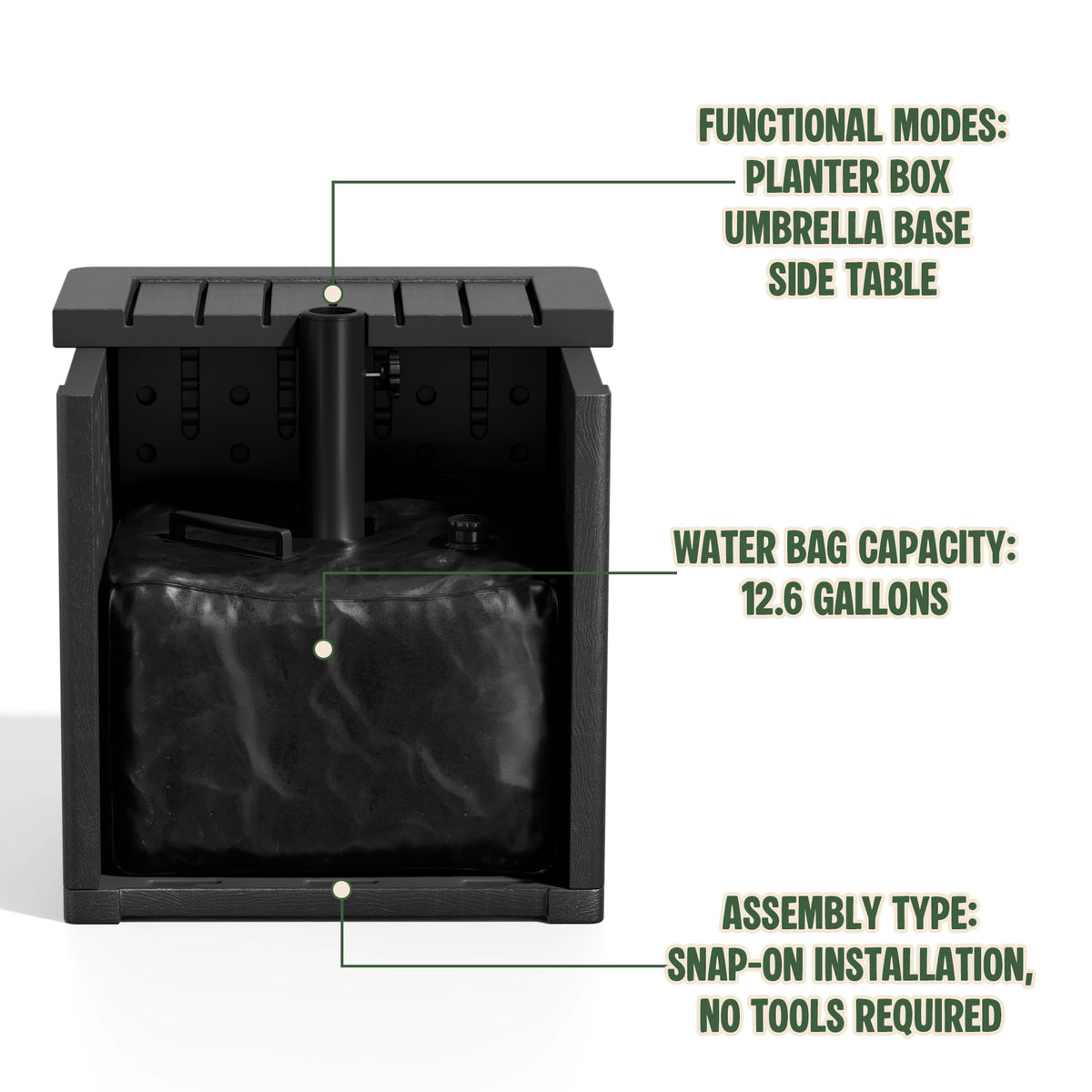 Diyfire water-bag-fill-attachment demonstrates secure counterweight for windy days