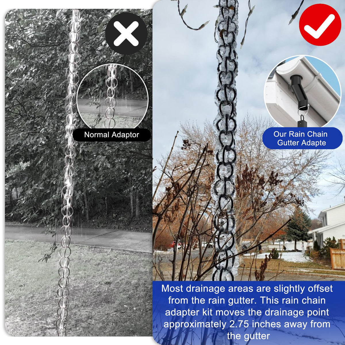 DIYIIRON gutter connector shows easy integration with downspout during heavy rain