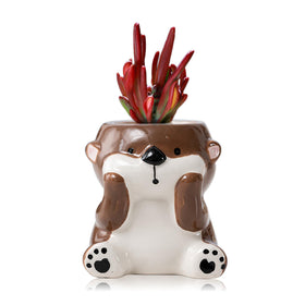 DIYOMR Otter Planter close-up reveals glossy ceramic glaze for cute desk decor.