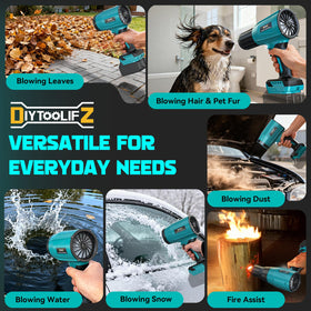 DIYtoolifz blower versatile for dust, pet hair, snow, and puddles.