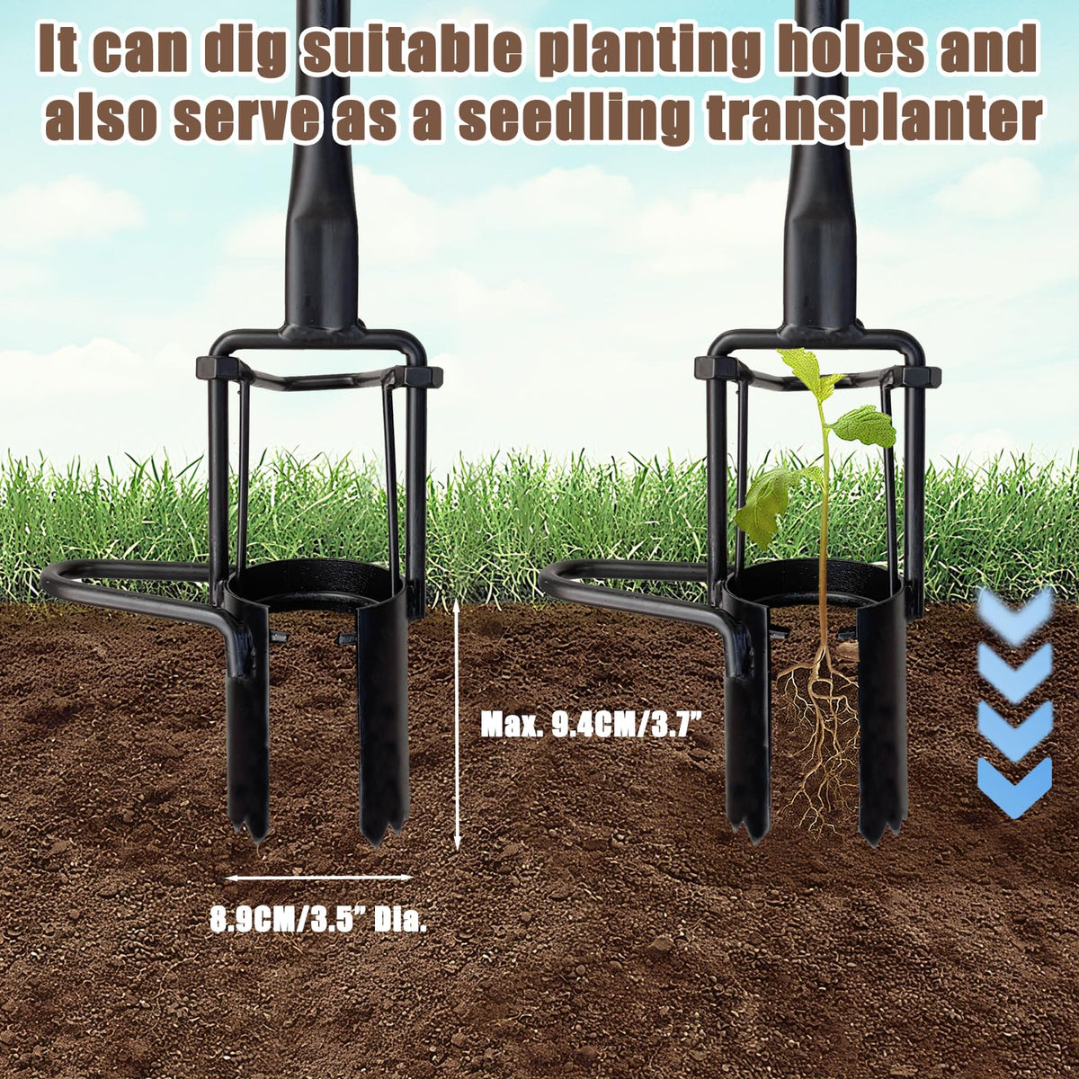 Dizvilz bulb planter creates an 8.9 cm hole diameter for bulbs