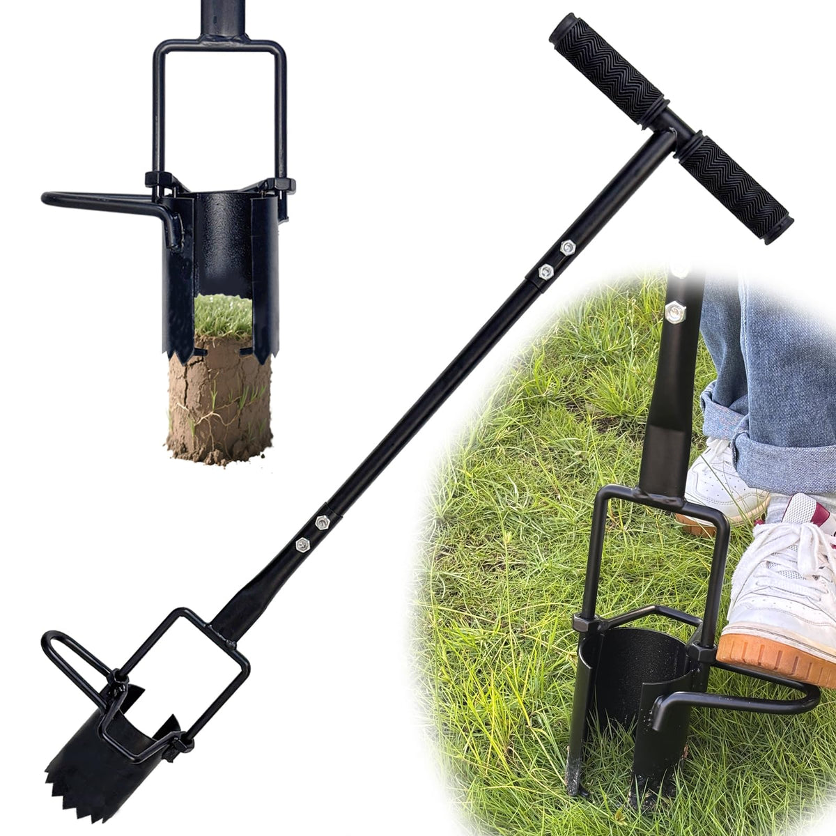 Dizvilz bulb planter tool long handle for standing planting with reduced strain