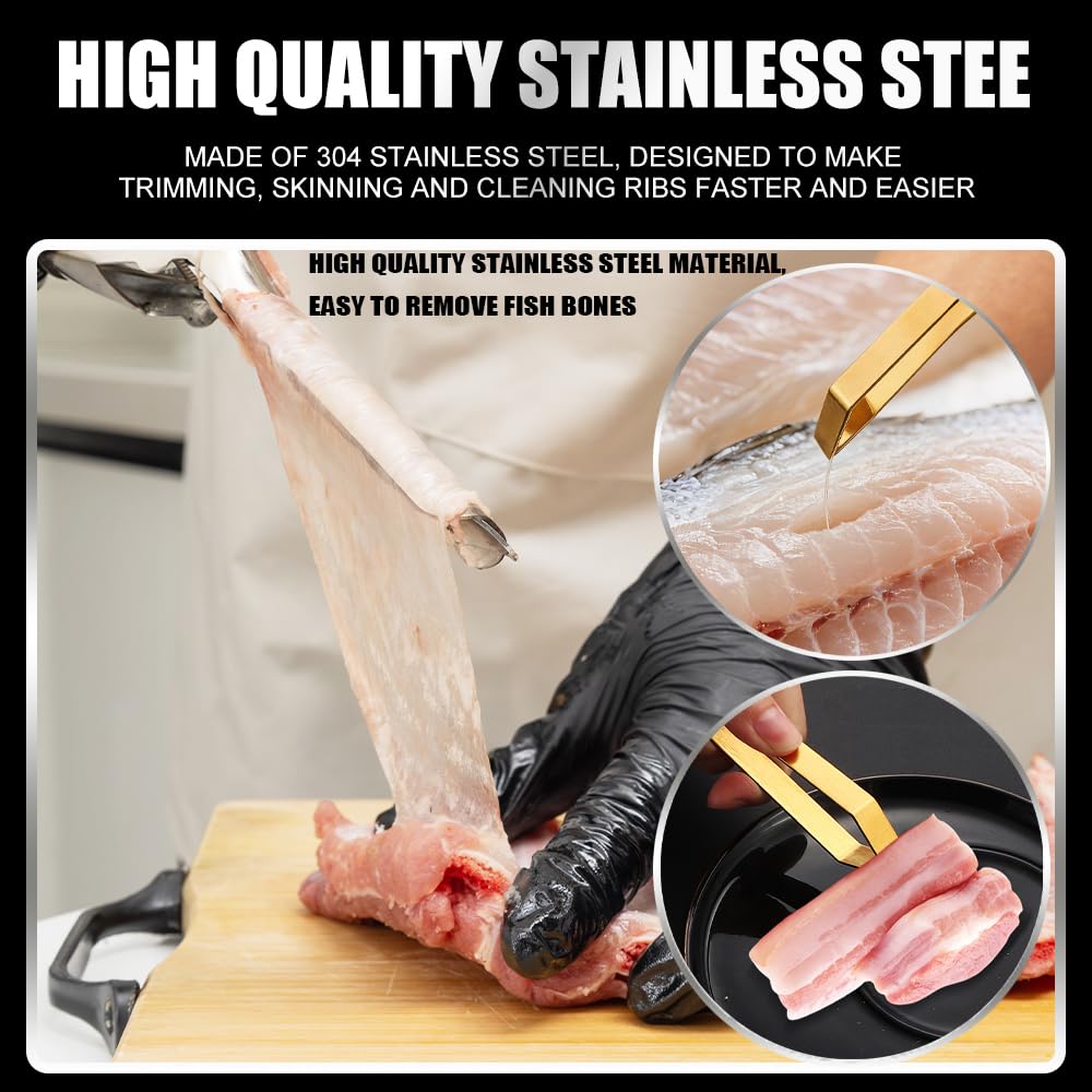 Djqjlf rib membrane removal tool set gloves and tweezers for meticulous prep.