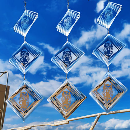 DJUAN 9-Discs Owl wind spinner set deters birds from gardens with reflective light.