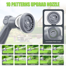 Dkenicor hose reel with 10-pattern nozzle for versatile outdoor spraying