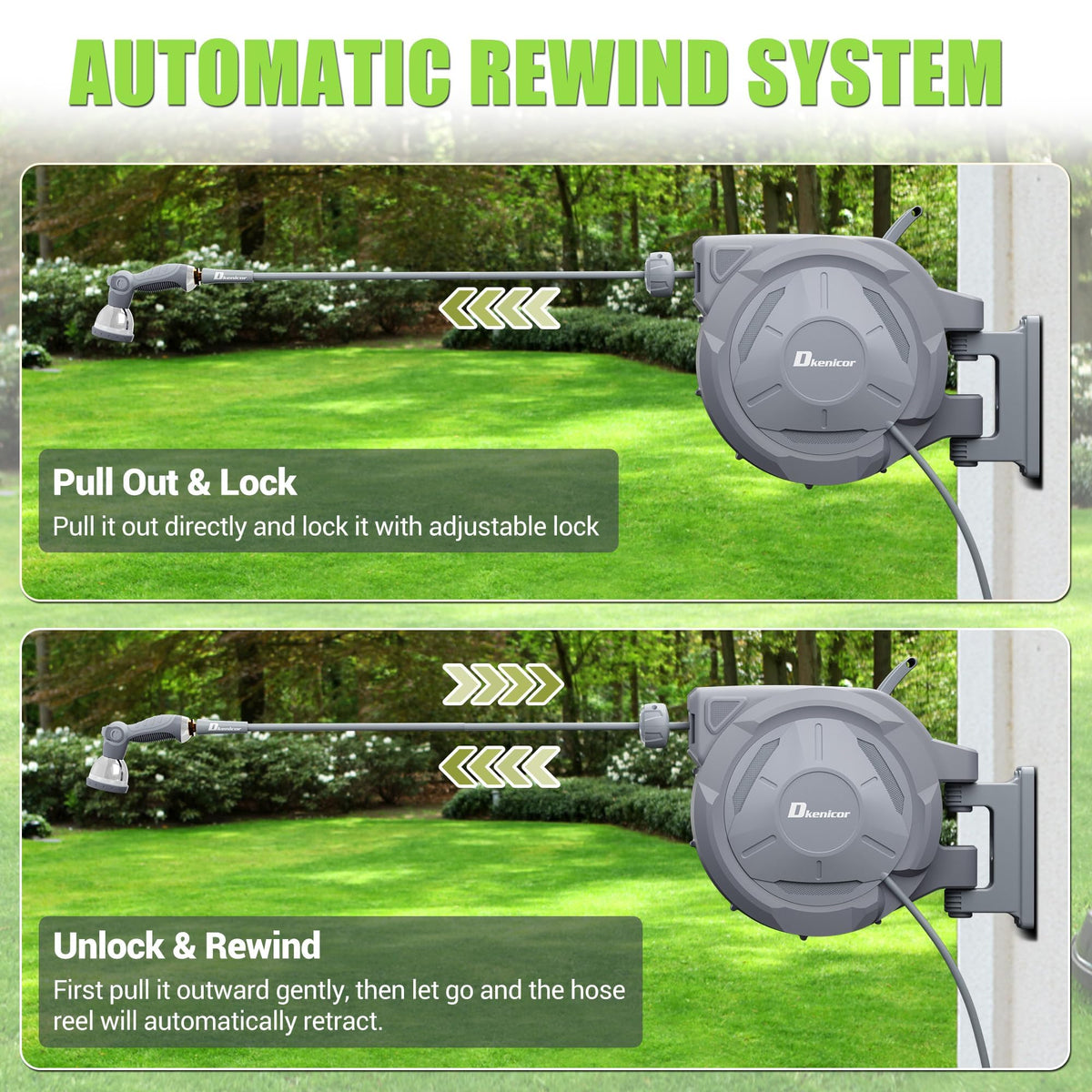 Dkenicor slow retract system keeping the hose neatly tucked after use