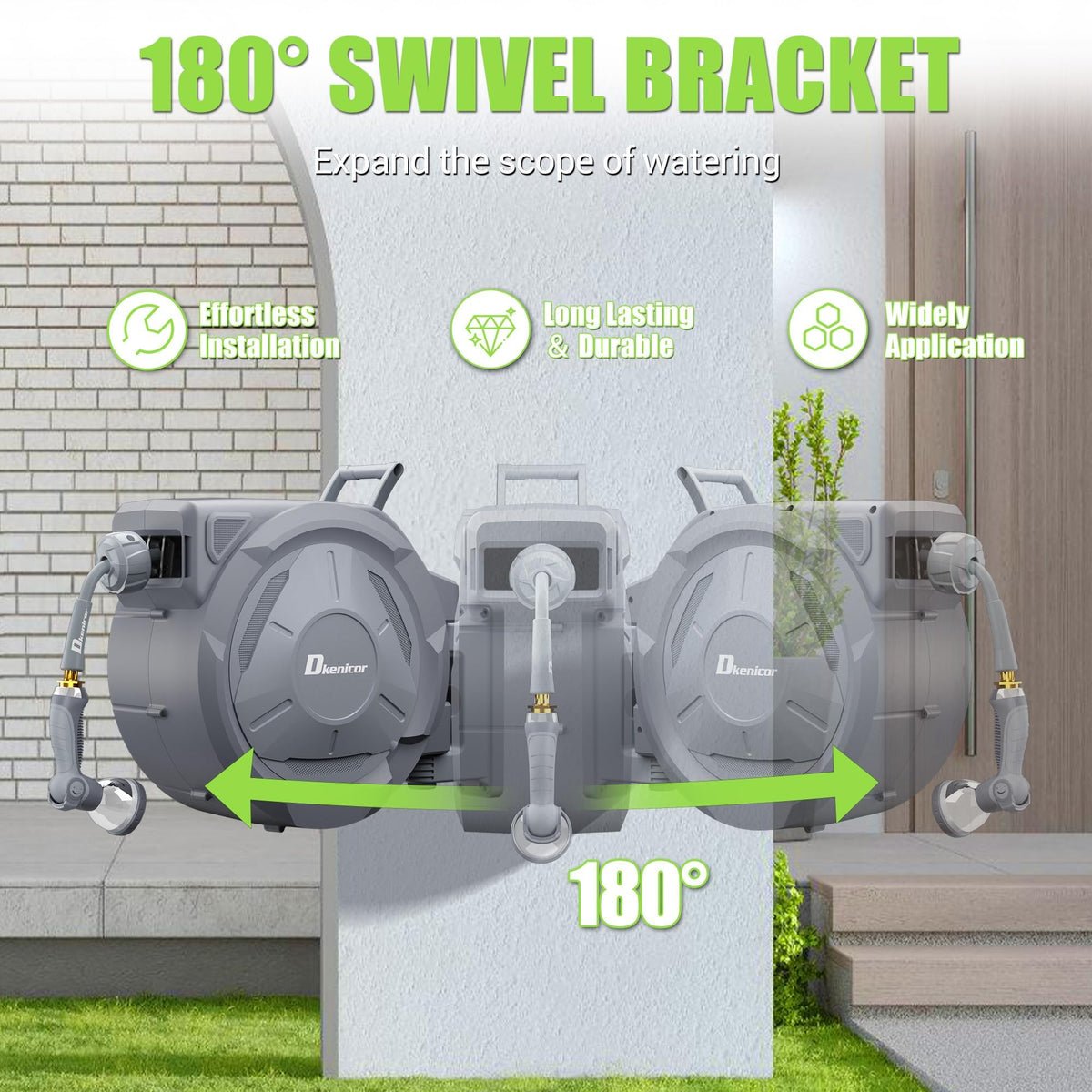 Dkenicor 180-degree swivel bracket enabling flexible watering angles