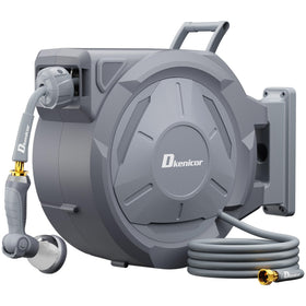 Dkenicor wall-mounted retractable hose reel with 150 ft hose for organized backyard watering