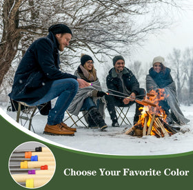 DkOvn yellow rotating roasting stick ready for safe 30-inch reach by the fire.