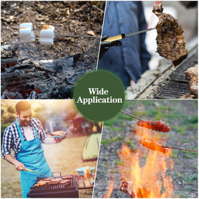 DkOvn wooden-handle roasting stick offers a comfortable grip during barbecues.