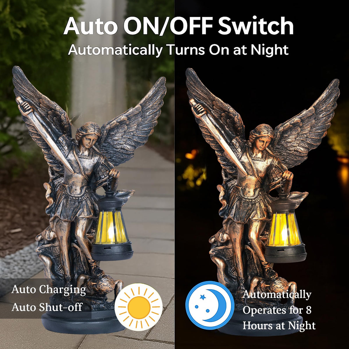 Dlfghos 12-inch Miguel Arcangel statue enhances patio decor with gentle illumination