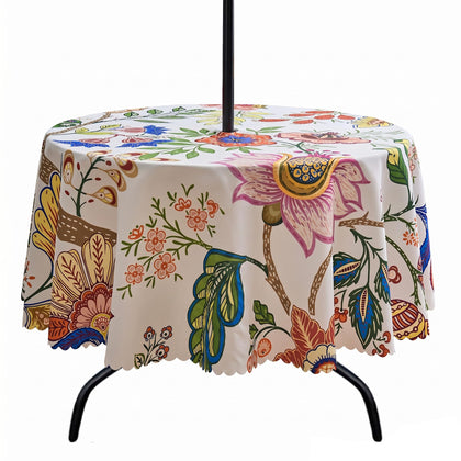 Dllxumm 60-inch round tablecloth with umbrella hole for patio shade.