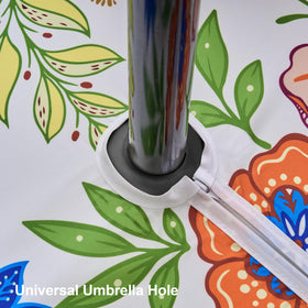 Dllxumm tablecloth zipper close-up around umbrella hole for easy setup.