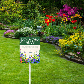 Dlonvoh pollinator garden sign with informative illustrations of bees and butterflies