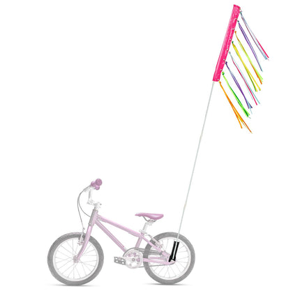 DLUGOPIS 6ft bike flag pink in use for roadside visibility on bicycles.
