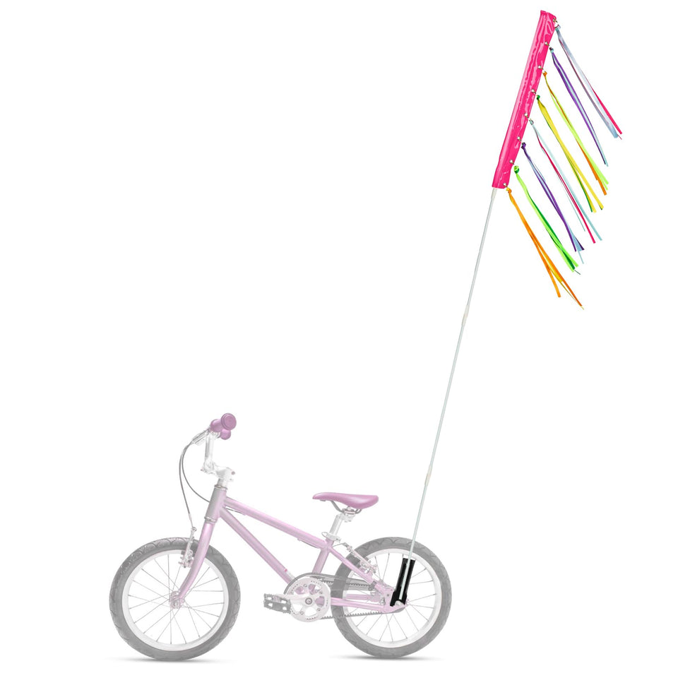 DLUGOPIS 6ft bike flag pink in use for roadside visibility on bicycles.
