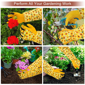 DLY floral pattern adds style while staying functional during yard tasks.