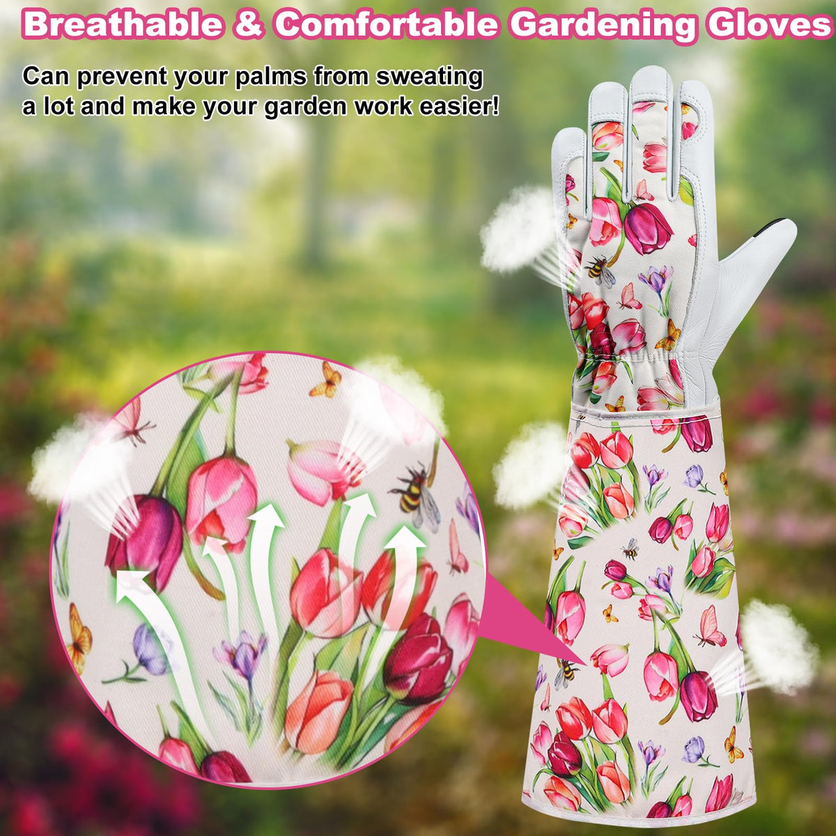DLY Rose Gloves breathable canvas back keeps hands cool during long gardening sessions