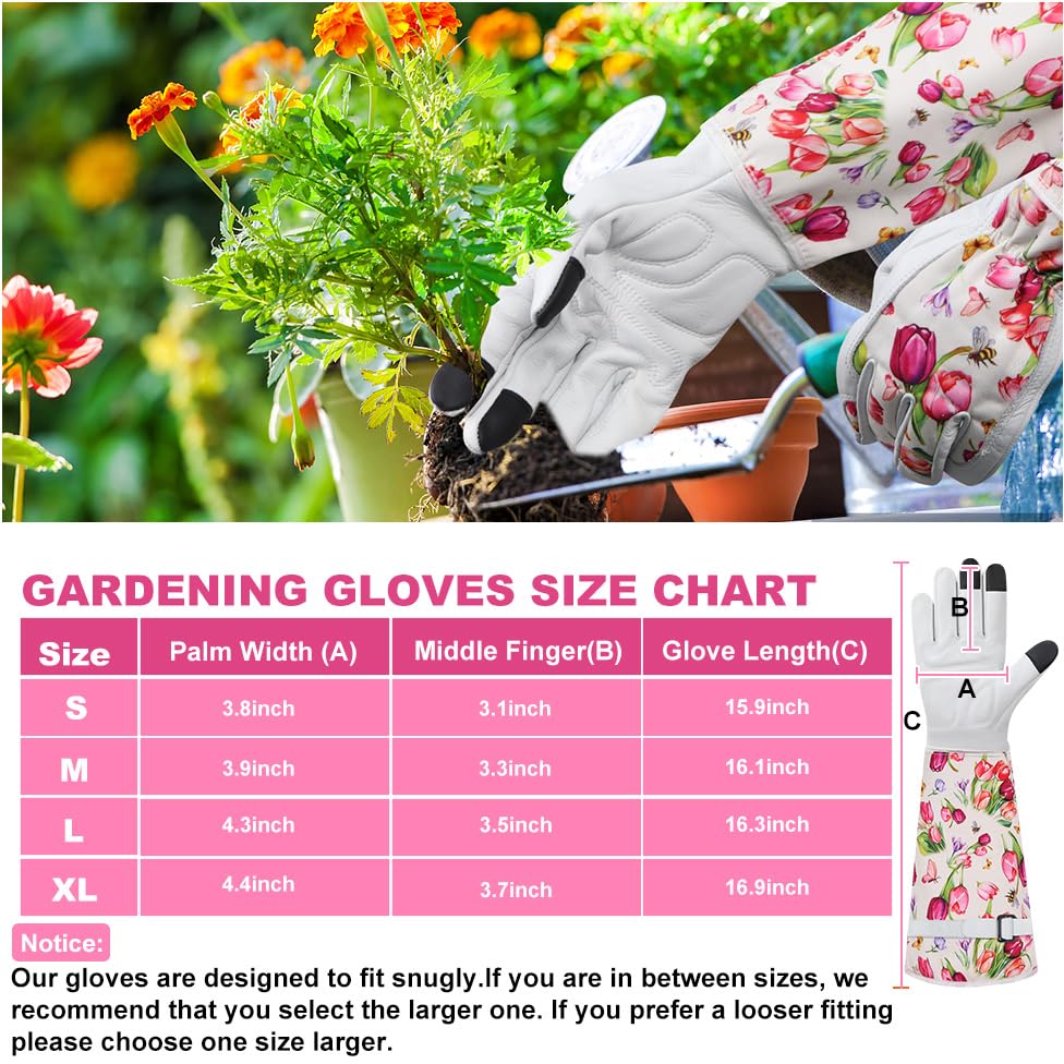 DLY Rose Gloves floral pattern back adds style and easy garden identification
