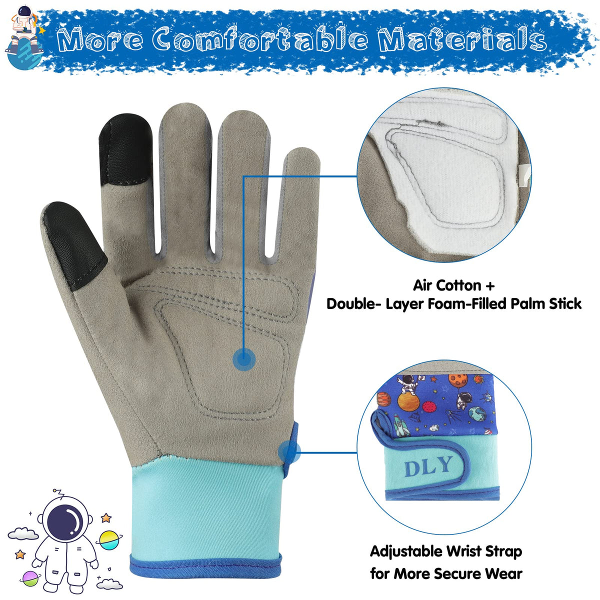 DLY Star Kids Gardening Gloves padded palm for comfort.