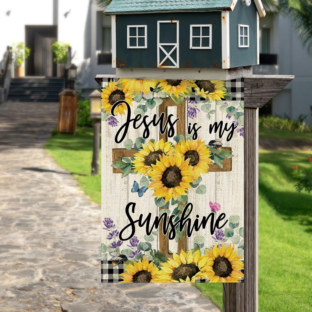 Dlzdn burlap texture flag closeup showcases rustic charm for farmhouse exteriors