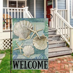 Dlzdn Coastal welcome burlap texture flag adds rustic flair to patio or garden.