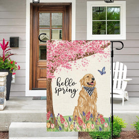 Dlzdn Golden Retriever floral garden flag brings vibrant color to outdoor spaces.