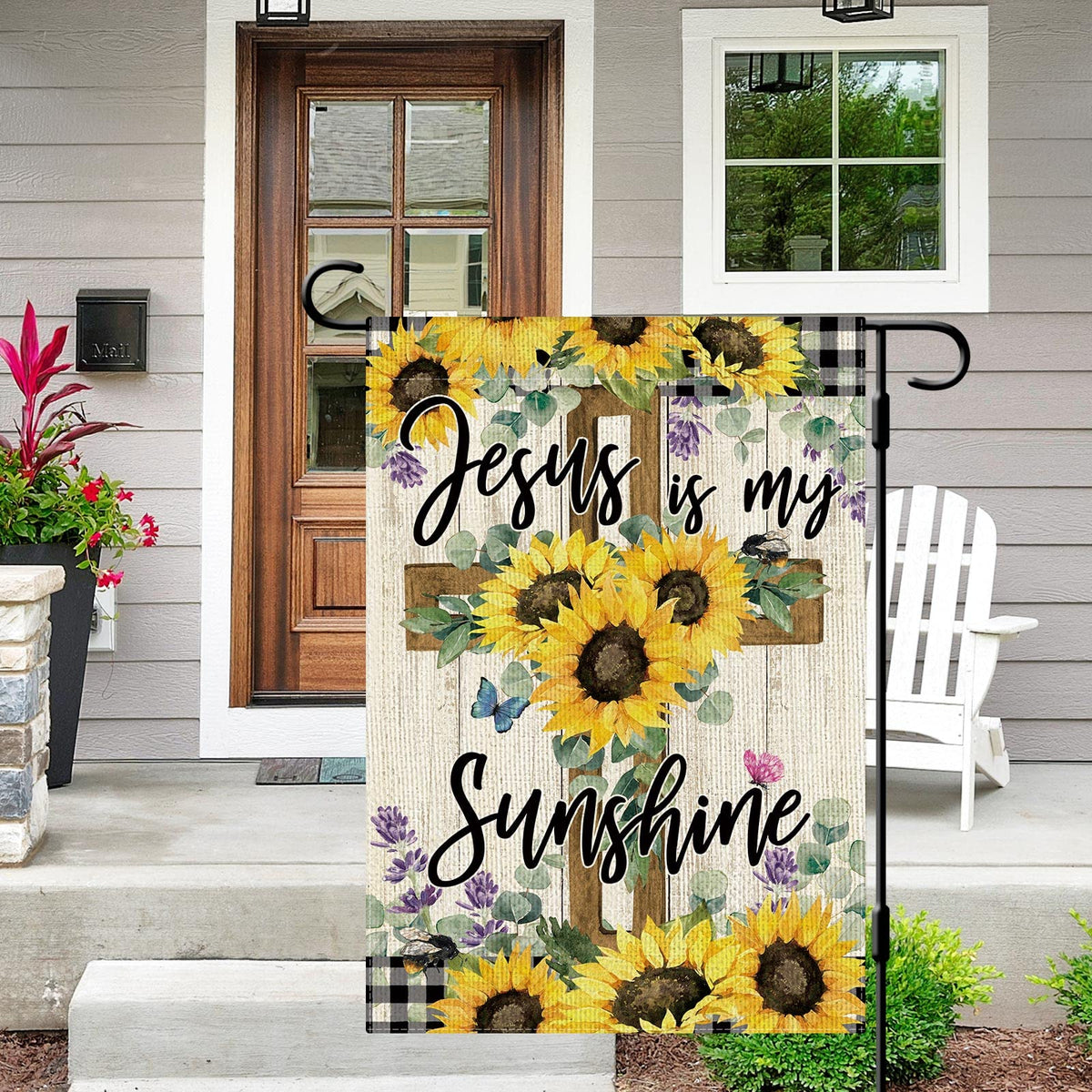 Dlzdn Jesus Is My Sunshine flag back view, double sided design for vibrant year round display