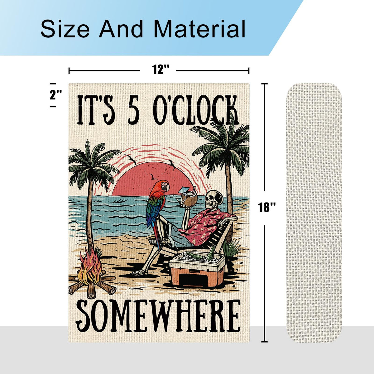 Dlzdn Summer Skeleton Garden Flag 12x18 inch size fits standard flagpoles.