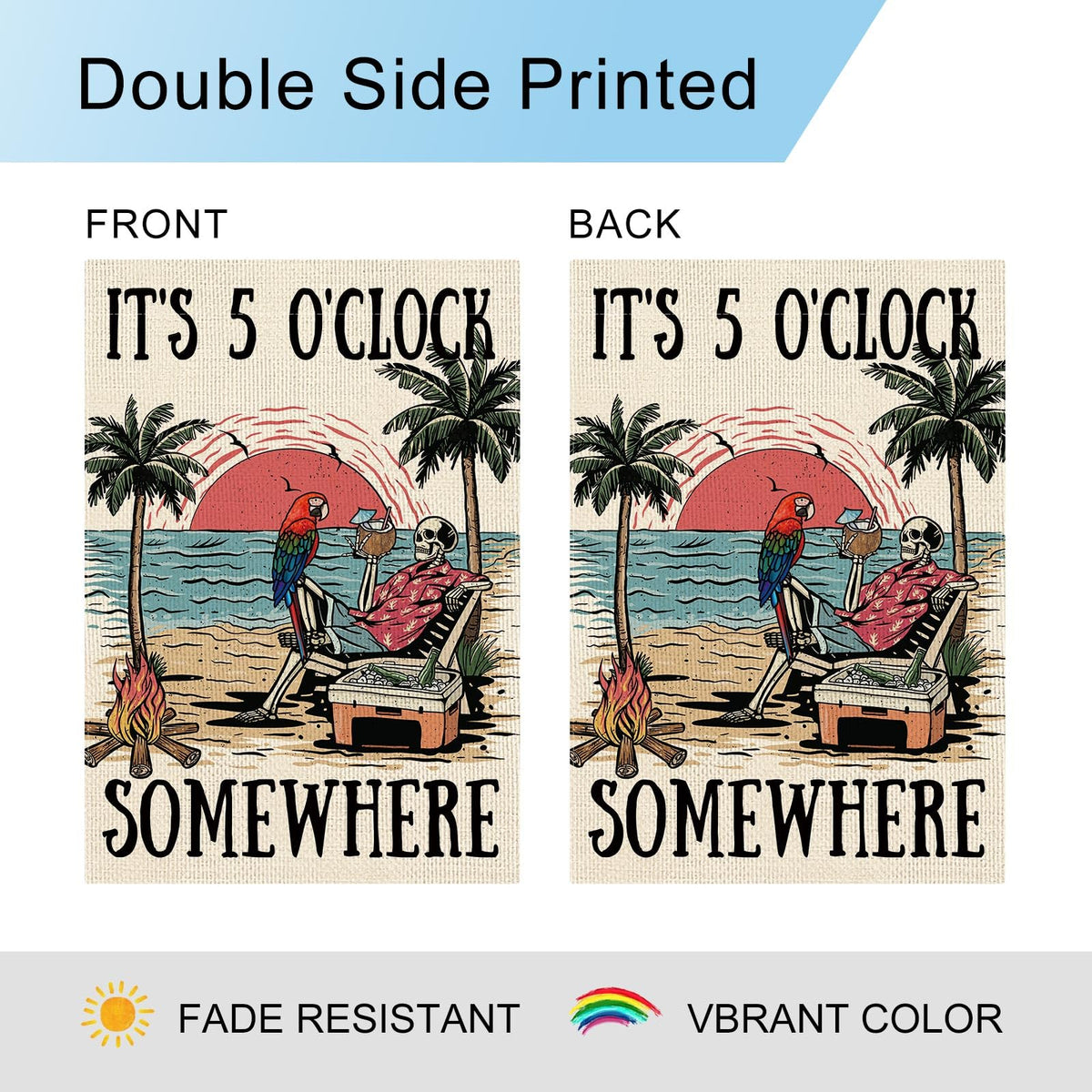 Dlzdn Summer Skeleton Garden Flag coastal vibe evokes tropical seasonal flair.