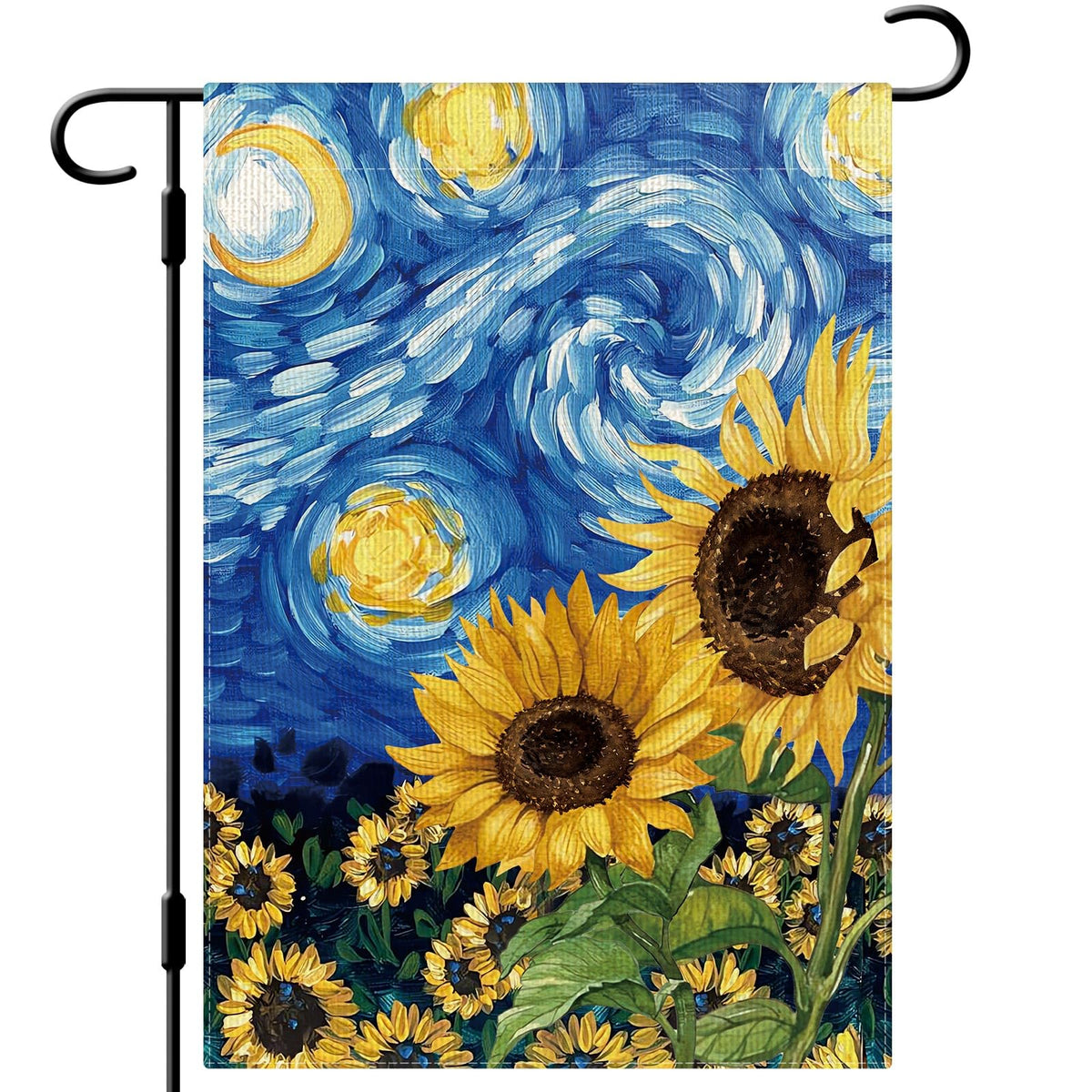 Dlzdn Sunflower Garden Flag Starry Night 12x18, double-sided display for outdoor charm.