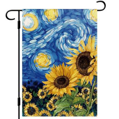 Dlzdn Sunflower Garden Flag Starry Night 12x18, double-sided display for outdoor charm.