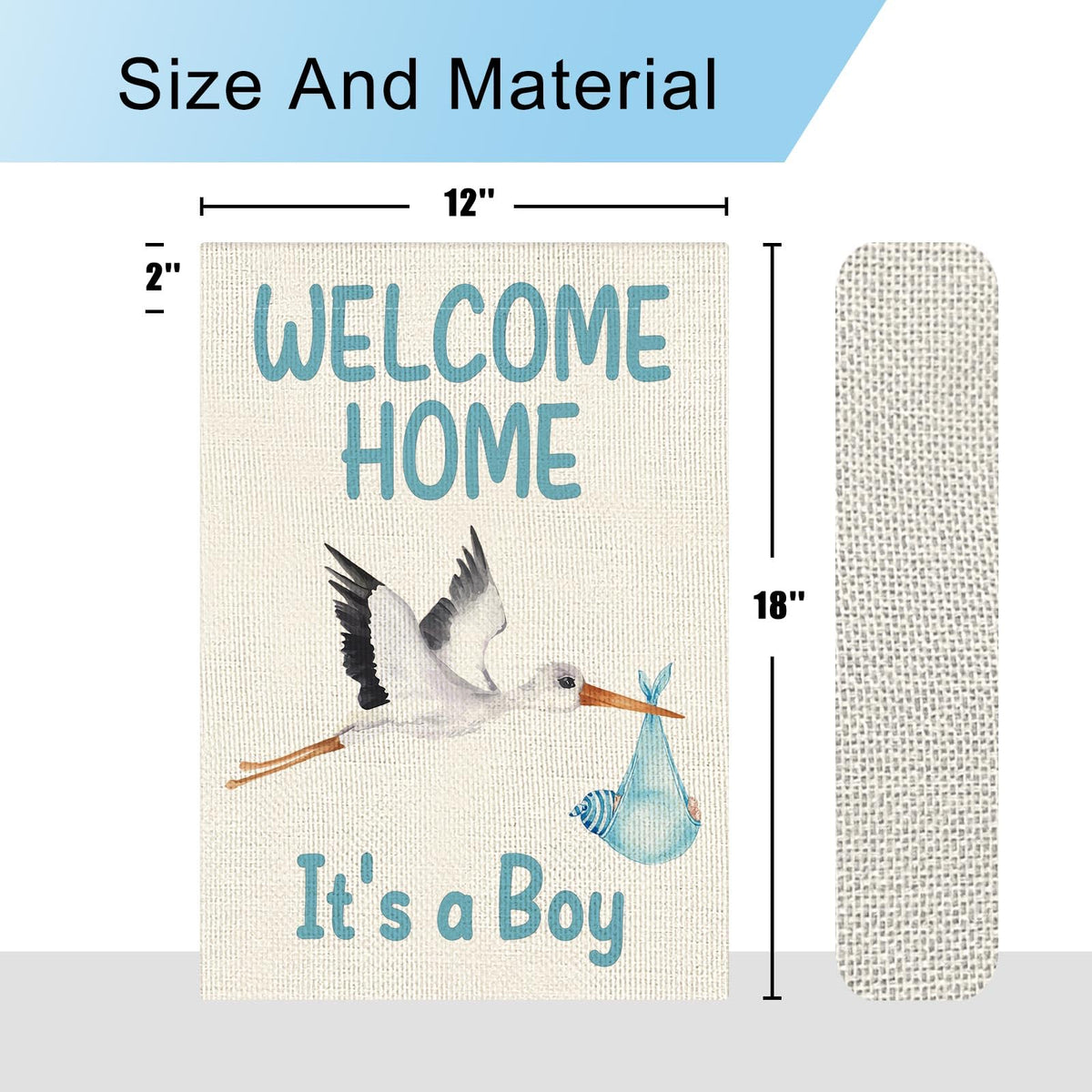 Dlzdn Welcome Home Baby Boy flag mounted on flagpole.