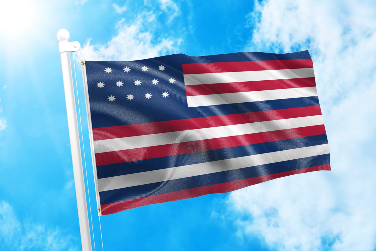 DMSE Serapis John Paul Jones 1779 flag stitching detail shows reinforced fly edge.
