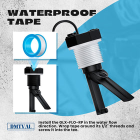 DMTVAL Hayward GLX-FLO-RP flow switch demonstrates simple screw-in 1/2 in NPT installation.