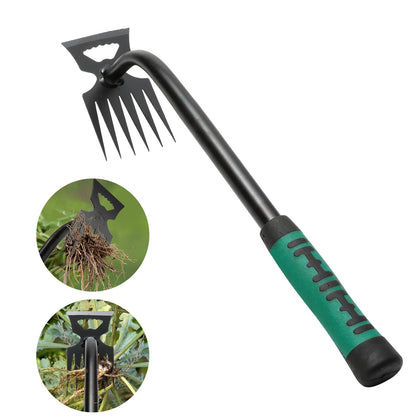 DMwespe 6-Tooth Hand Weeder with ergonomic handle aids easy weed removal.