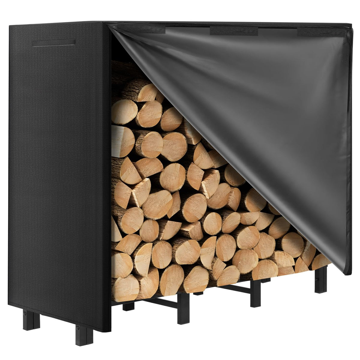 DNKMOR 4ft firewood rack with cover keeps logs dry outdoors